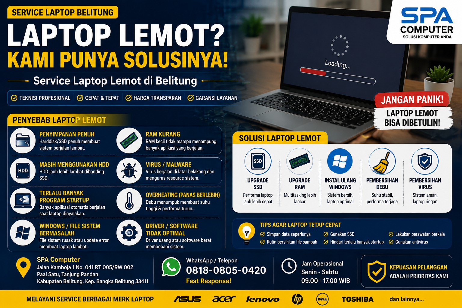 Service Laptop Lemot Penyebab dan Solusi di Belitung