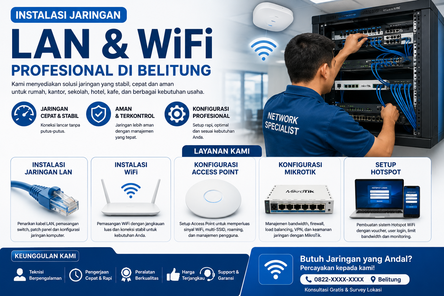 Jasa Instalasi Jaringan LAN/WiFi Profesional di Belitung